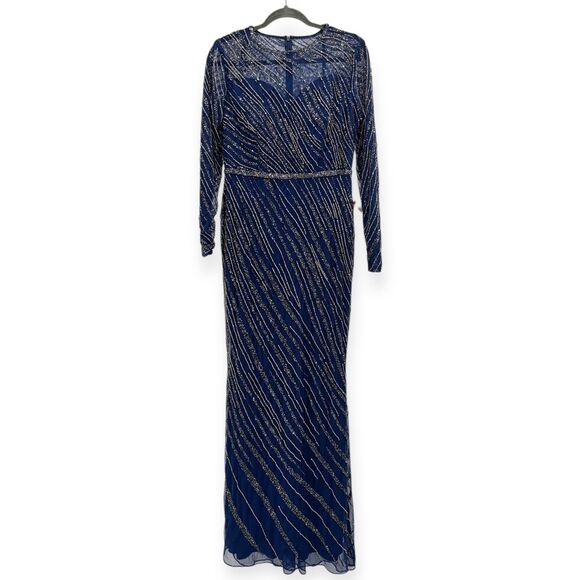 Mac Duggal NEW Navy Long Sleeve Beaded Column Evening Gown 5240 $598 - Size 10 - Picture 2 of 16